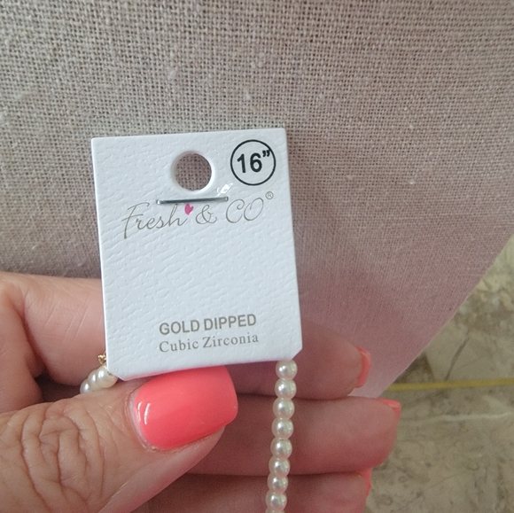 Gold dipped pearl CZ heart necklace - Picture 2 of 3